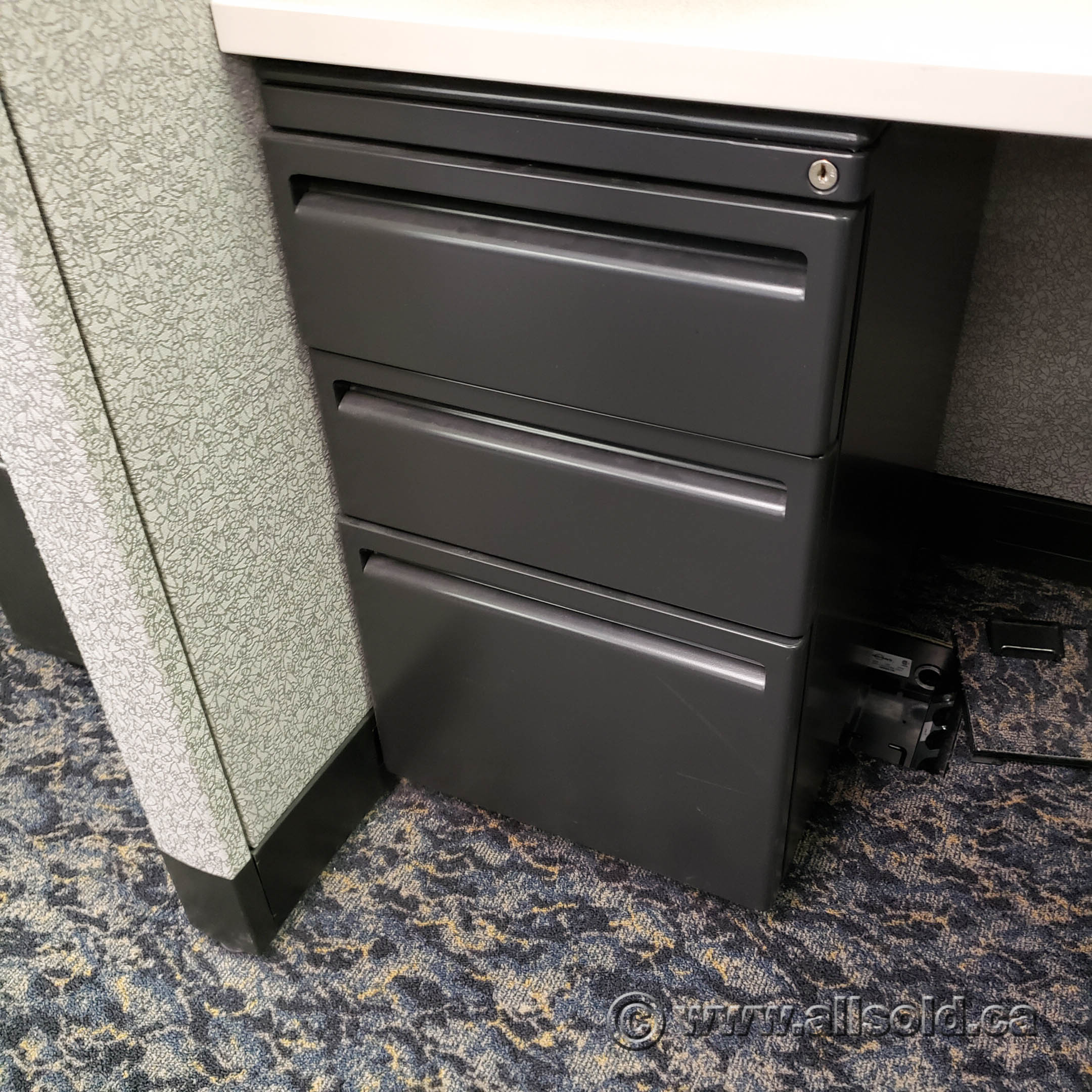 Haworth Charcoal 3 Drawer Under Desk Rolling Storage Pedestal Allsold